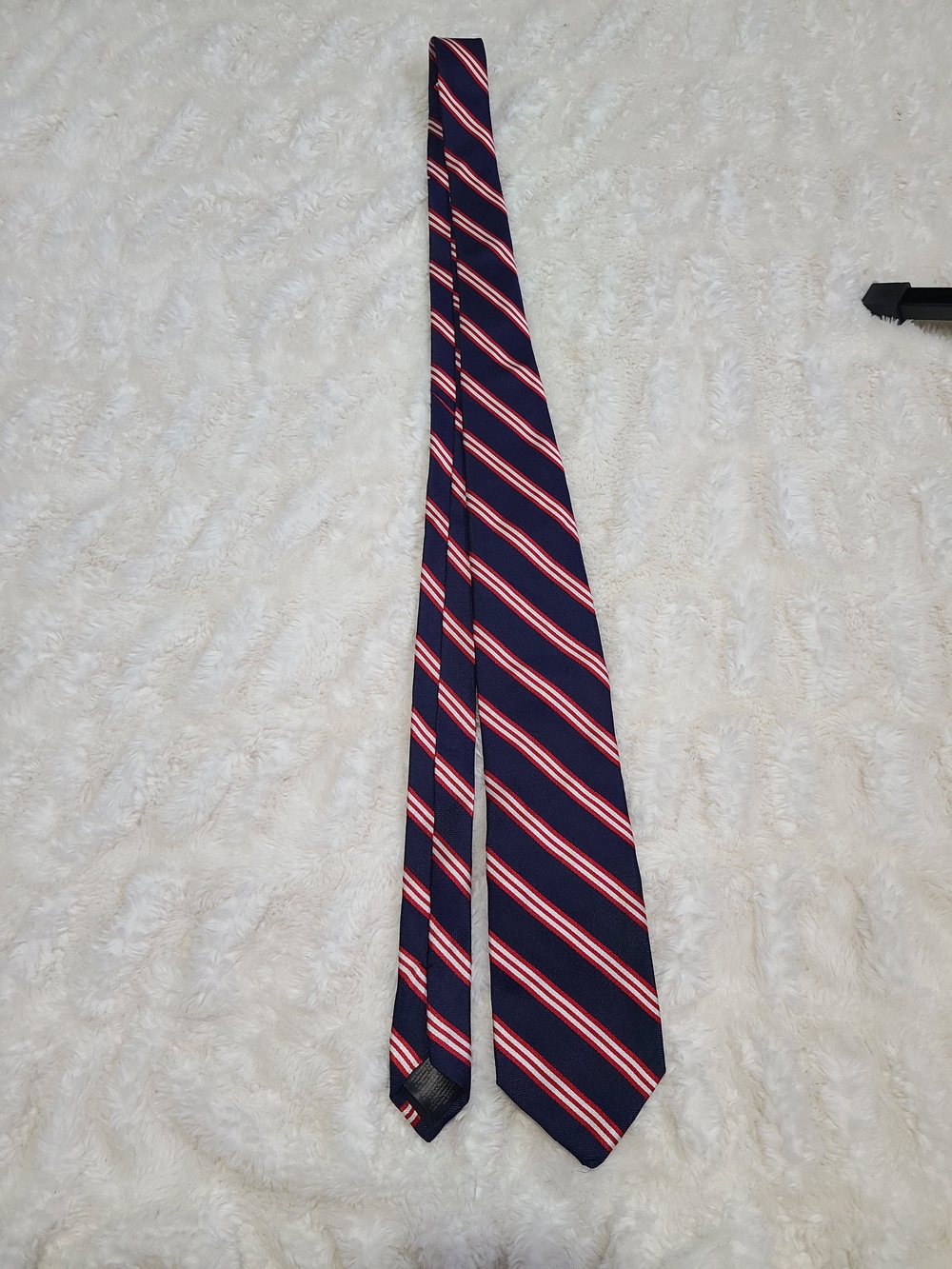 Brooks Brothers Navy Tie with Red and White Diagonal Stripes